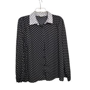 5312)By Design Mix Print Polkadot 1X Office Preppy Button Up Long Sleeve Blouse